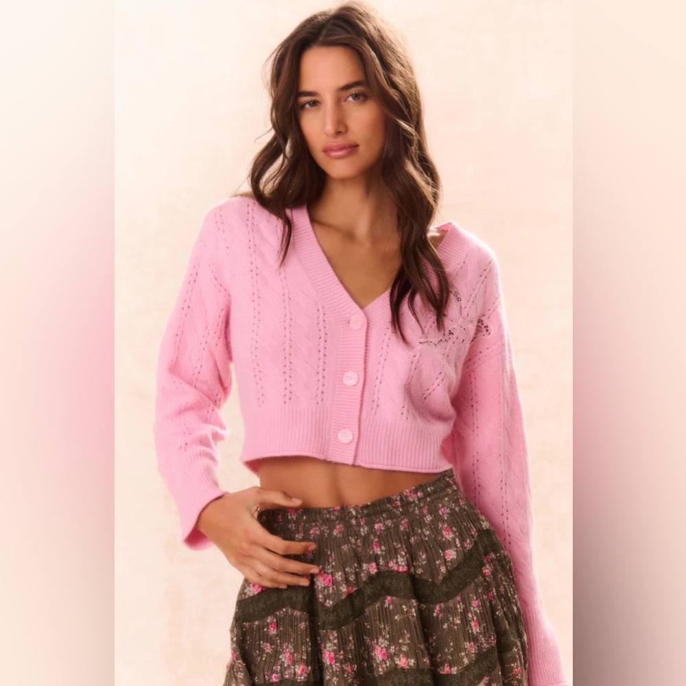 NWT LoveShackFancy Cashwool Cables Leota Wool-Blend Knit Cardigan